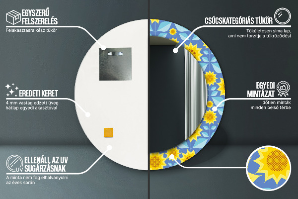Miroir rond imprimé Tournesols géométriques