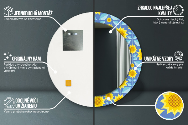 Miroir rond imprimé Tournesols géométriques