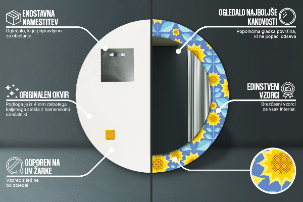Miroir rond imprimé Tournesols géométriques