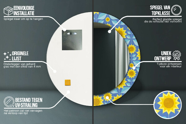 Miroir rond imprimé Tournesols géométriques