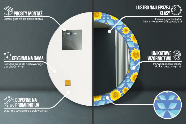 Miroir rond imprimé Tournesols géométriques
