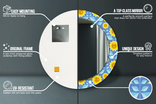Miroir rond imprimé Tournesols géométriques