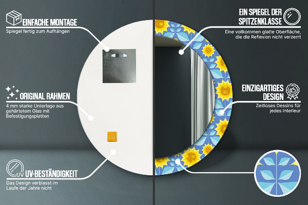 Miroir rond imprimé Tournesols géométriques