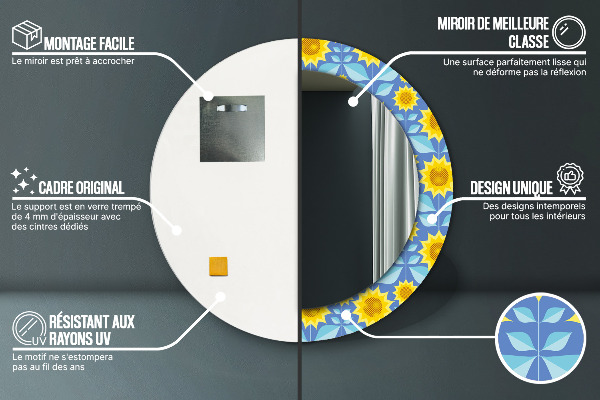 Miroir rond imprimé Tournesols géométriques