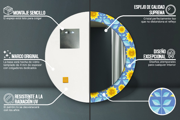 Miroir rond imprimé Tournesols géométriques