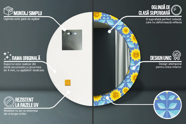 Miroir rond imprimé Tournesols géométriques