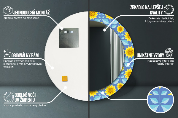 Miroir rond imprimé Tournesols géométriques