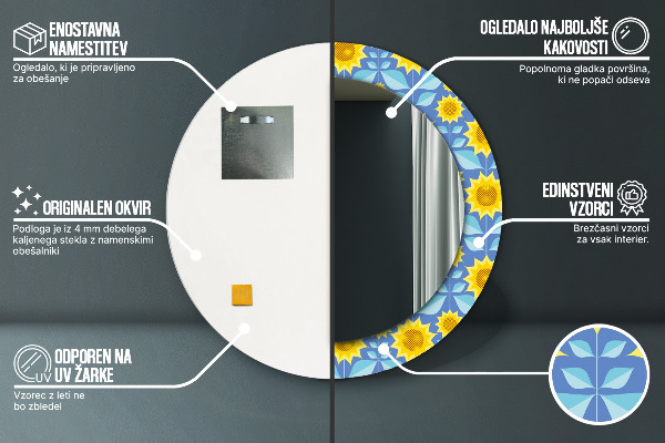 Miroir rond imprimé Tournesols géométriques