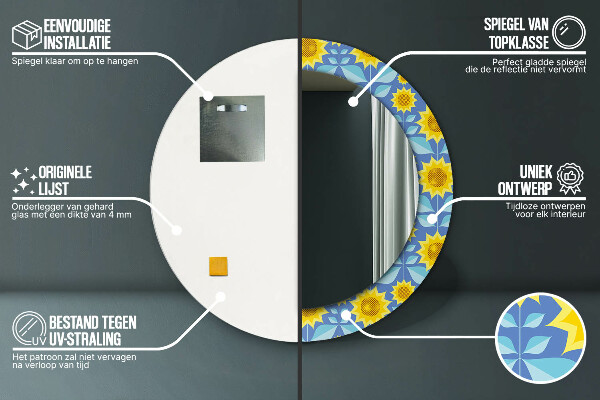 Miroir rond imprimé Tournesols géométriques