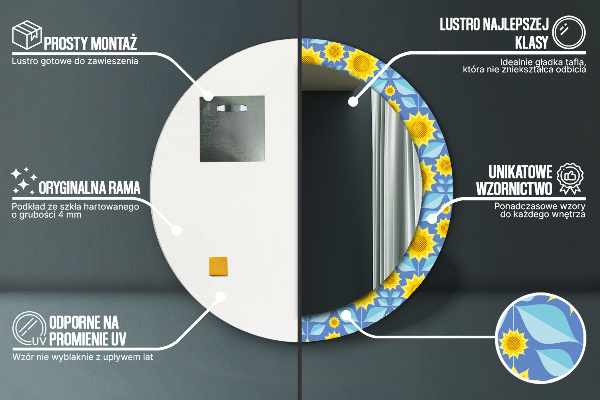 Miroir rond imprimé Tournesols géométriques