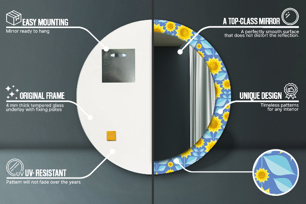 Miroir rond imprimé Tournesols géométriques