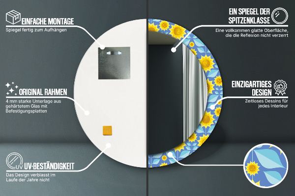 Miroir rond imprimé Tournesols géométriques