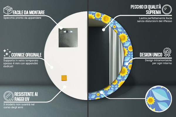 Miroir rond imprimé Tournesols géométriques