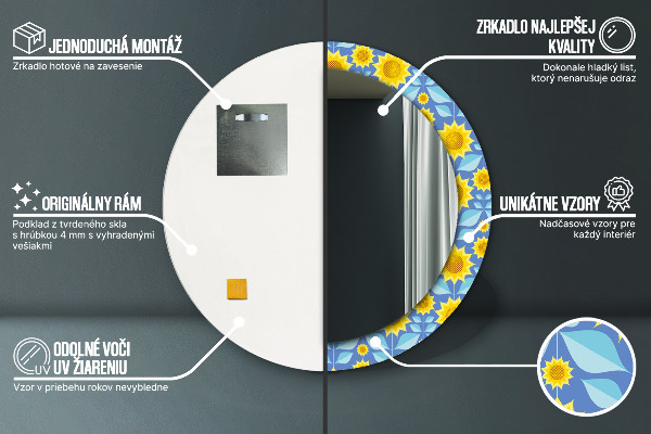 Miroir rond imprimé Tournesols géométriques