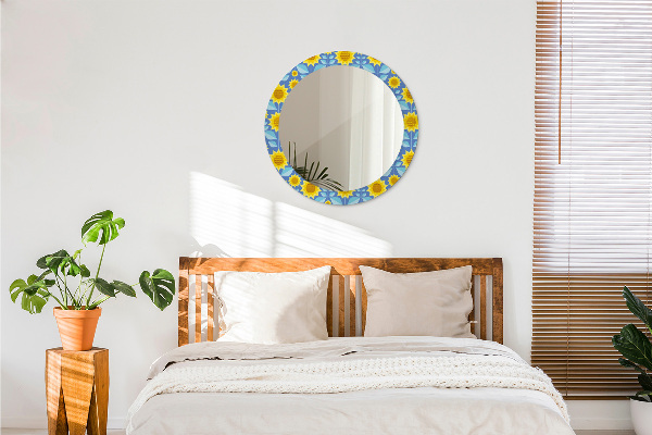 Miroir rond imprimé Tournesols géométriques