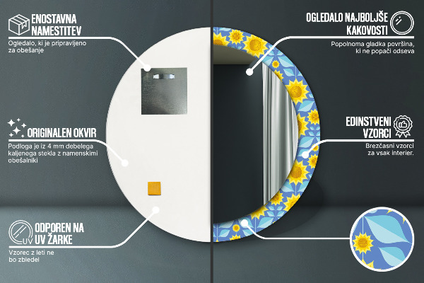 Miroir rond imprimé Tournesols géométriques