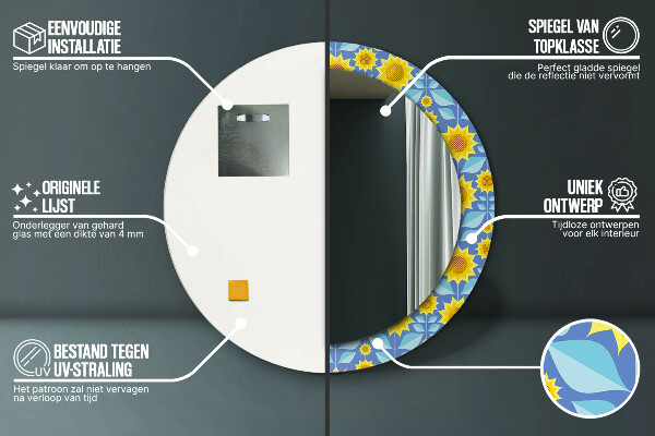 Miroir rond imprimé Tournesols géométriques