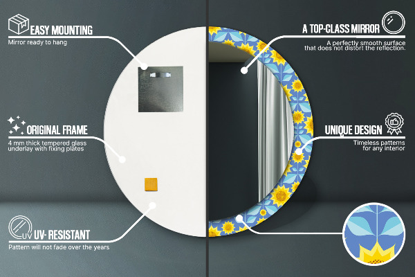 Miroir rond imprimé Tournesols géométriques