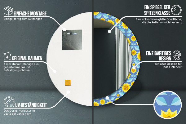 Miroir rond imprimé Tournesols géométriques