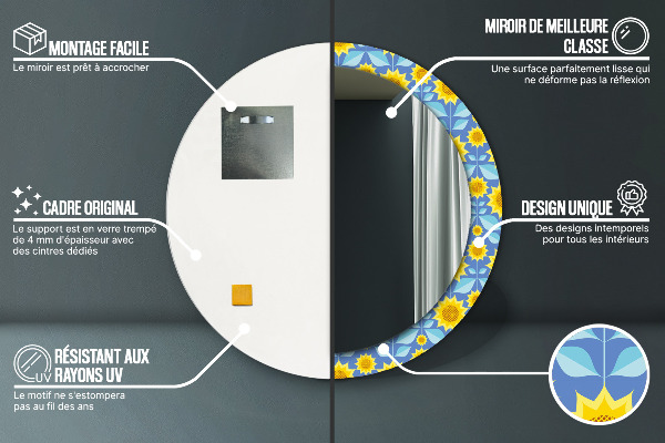 Miroir rond imprimé Tournesols géométriques