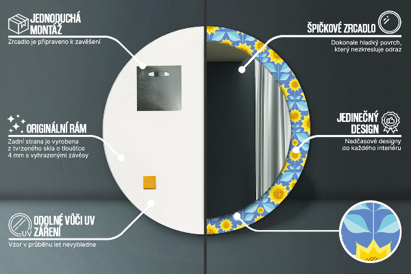 Miroir rond imprimé Tournesols géométriques