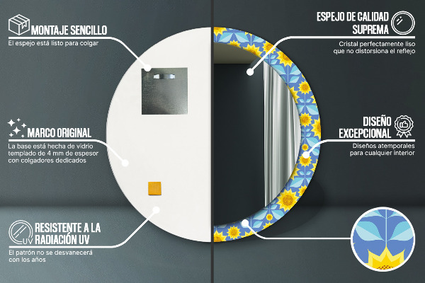 Miroir rond imprimé Tournesols géométriques