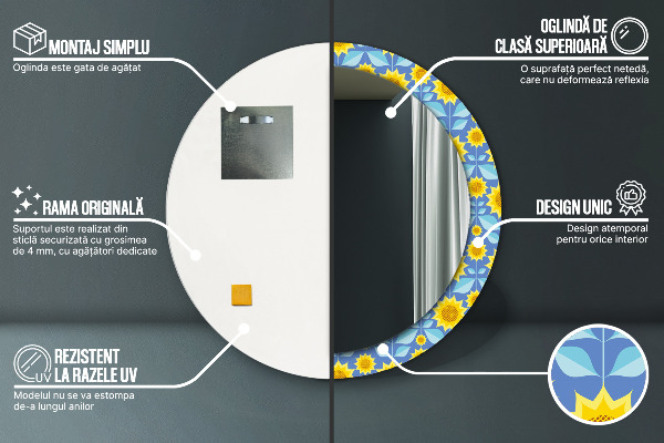 Miroir rond imprimé Tournesols géométriques