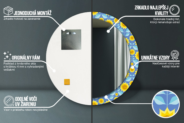 Miroir rond imprimé Tournesols géométriques
