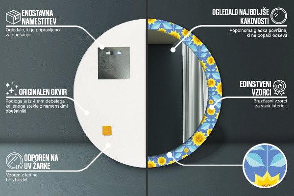 Miroir rond imprimé Tournesols géométriques