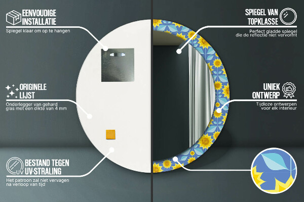 Miroir rond imprimé Tournesols géométriques