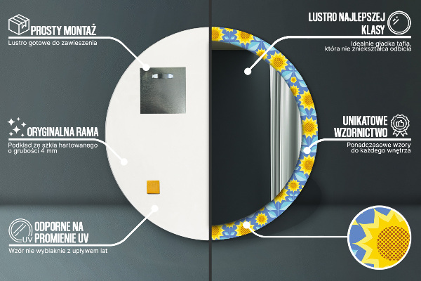 Miroir rond imprimé Tournesols géométriques