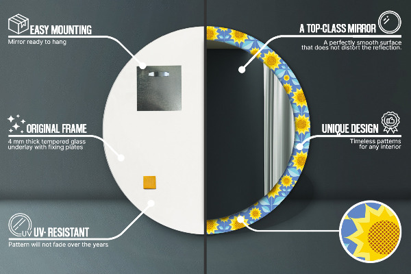 Miroir rond imprimé Tournesols géométriques