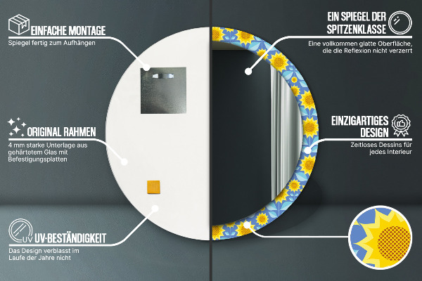 Miroir rond imprimé Tournesols géométriques