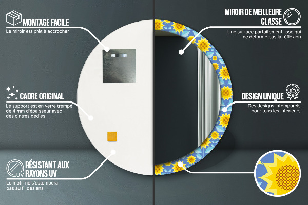 Miroir rond imprimé Tournesols géométriques