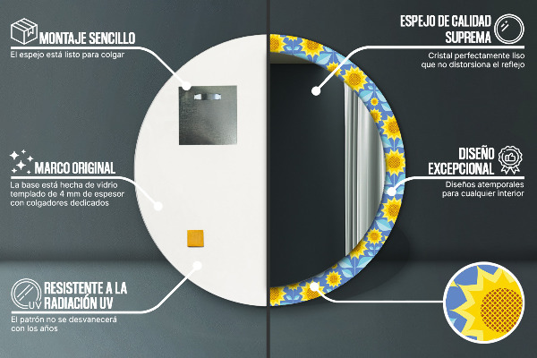 Miroir rond imprimé Tournesols géométriques