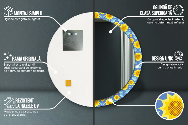 Miroir rond imprimé Tournesols géométriques