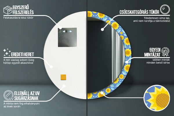 Miroir rond imprimé Tournesols géométriques