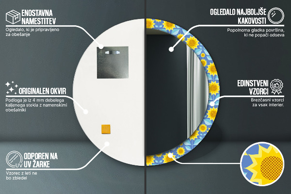 Miroir rond imprimé Tournesols géométriques