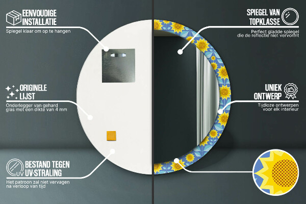 Miroir rond imprimé Tournesols géométriques