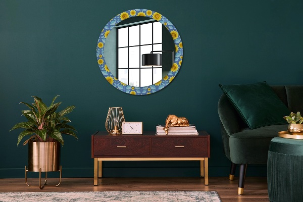 Miroir rond imprimé Tournesols géométriques