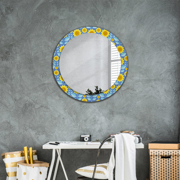 Miroir rond imprimé Tournesols géométriques