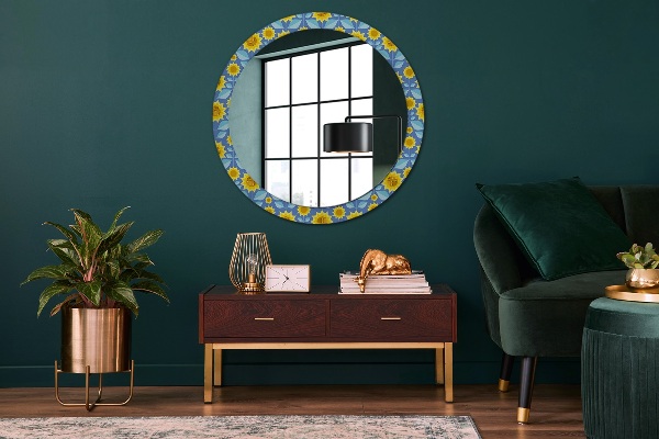 Miroir rond imprimé Tournesols géométriques