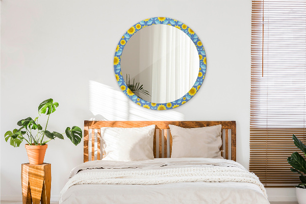 Miroir rond imprimé Tournesols géométriques