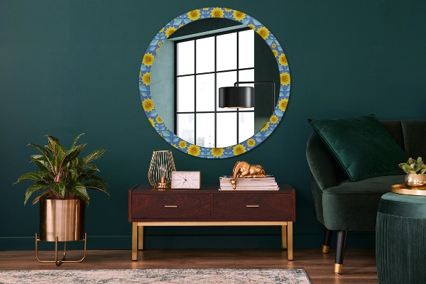 Miroir rond imprimé Tournesols géométriques