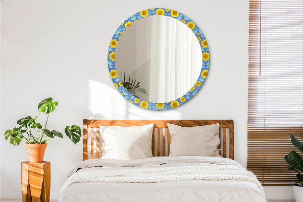 Miroir rond imprimé Tournesols géométriques