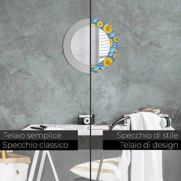 Miroir rond imprimé Tournesols géométriques