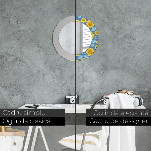 Miroir rond imprimé Tournesols géométriques