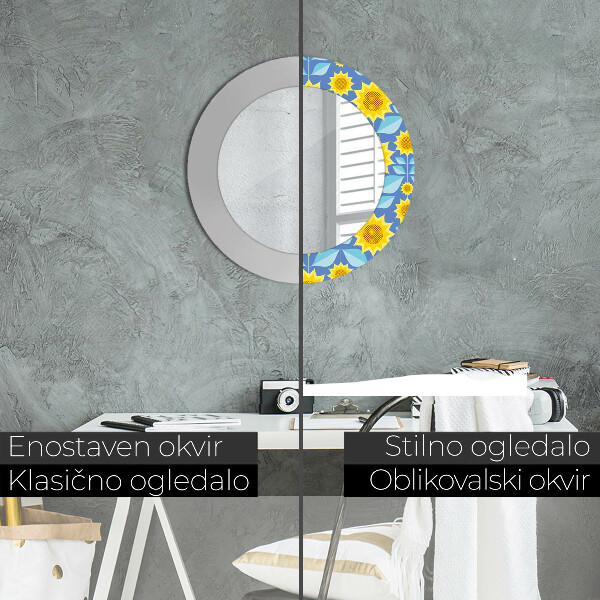 Miroir rond imprimé Tournesols géométriques