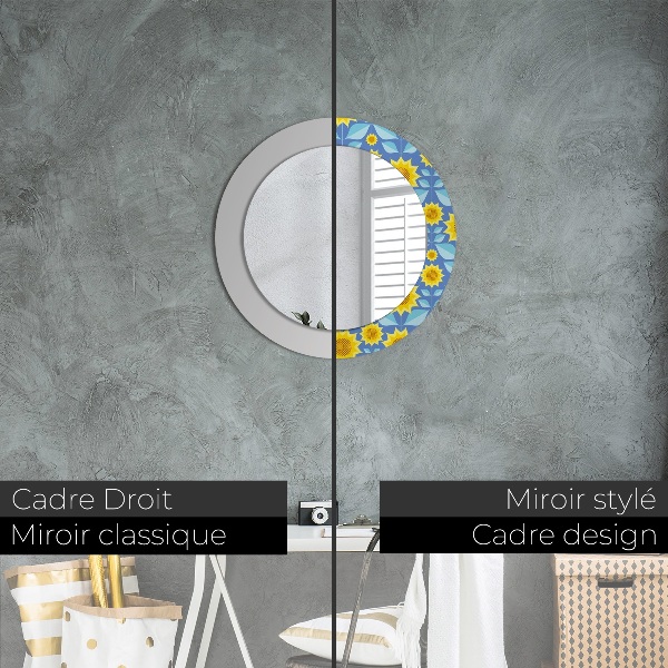 Miroir rond imprimé Tournesols géométriques