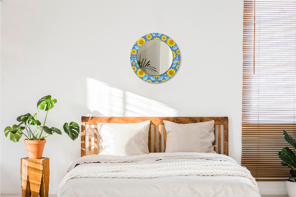 Miroir rond imprimé Tournesols géométriques